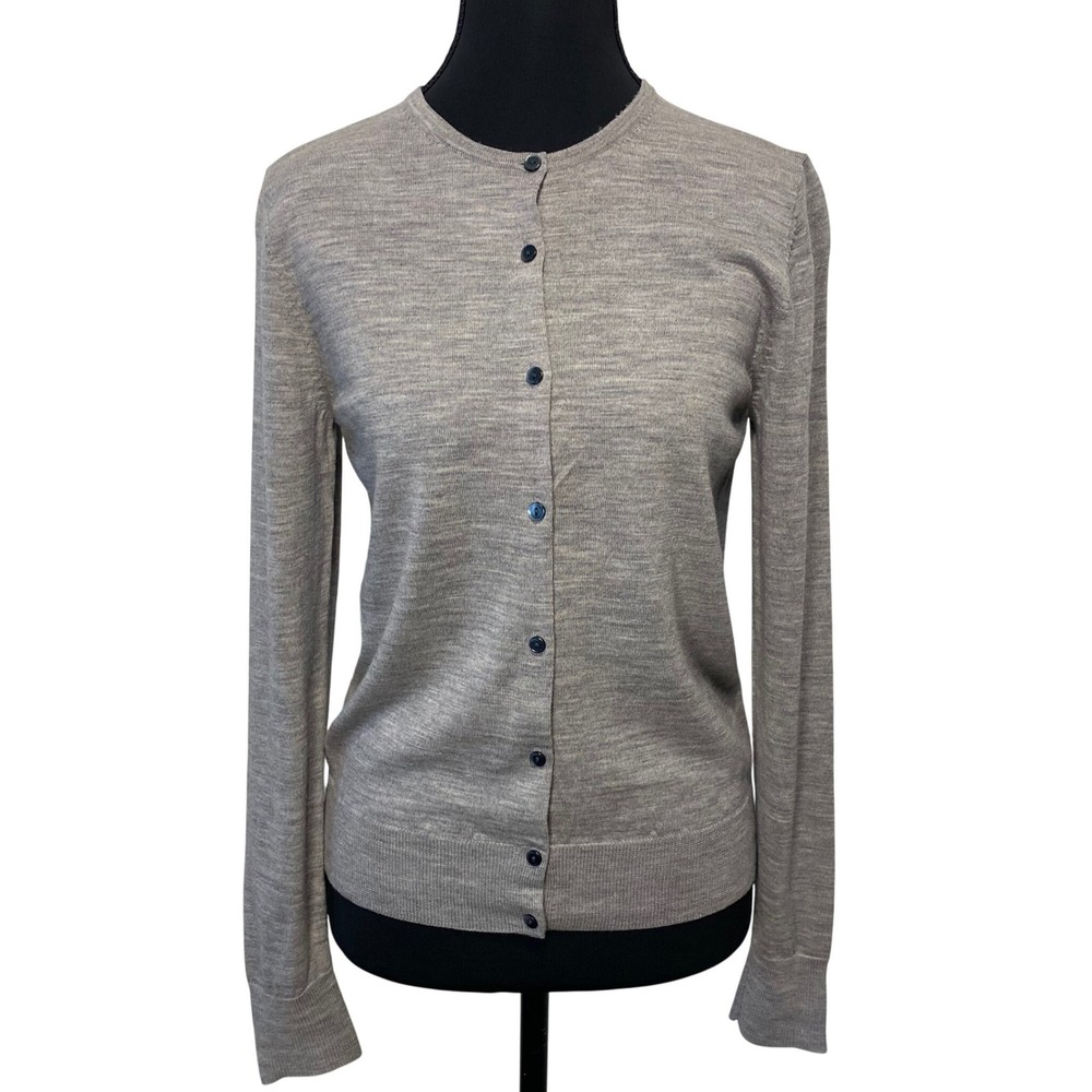 UNIQLO 100% Wool Crewneck Knit Cardigan M Gray Minimalist Professional Academia